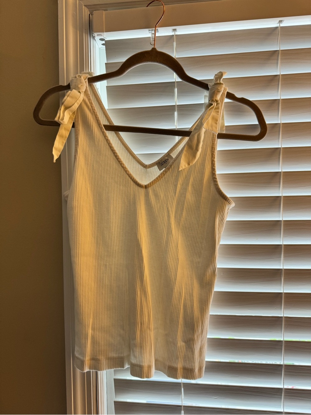 J Crew Ribbed Tie-Shoulder V-Neck Tank Top - White